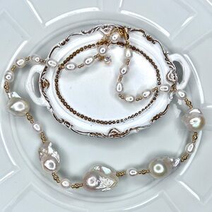 Handmade Freshwater High Luster Flameball Pearl Necklace Adjustable Large Pearls